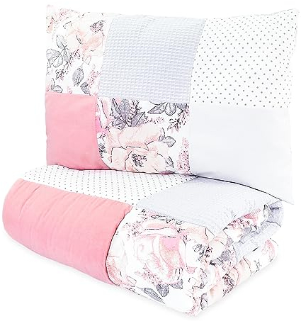Kinder Bettdecke ohne Bezug 100x135 cm - Baumwolle Baby Decke und Kissen Set Kinderdecke 100 x 135 und Kopfkissen 60 x 40 - Bettdecken Kinderbettdecke Patchwork Oeko-Tex Wilde Rose Rosa