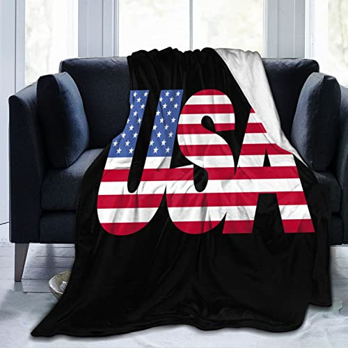 YINGD Weiche Überwurfdecke, USA-Text mit amerikanischer Flagge, weiche Flanelldecke, warm, waschbar, für Erwachsene, Überwürfe für Bett, Sofa, Couch, 200 x 150 cm