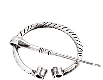 WINDALF Wikinger Silber-Fibel WINGARD Ø 3.2 cm Schaltuchnadel mit Verzierungen 925 Sterlingsilber