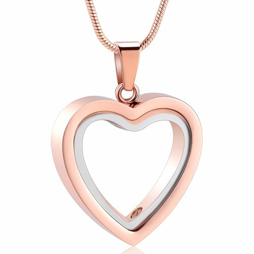 VCCWYQK Glas Herz Urne Halskette für Asche klar Medaillon Halskette Edelstahl Memorial Keepsake Urne Asche Anhänger für Frauen Männer