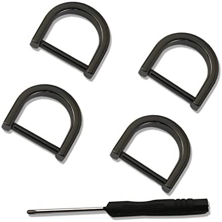 Joyzol Hufeisen-D-Ring, 16 mm, 4 abnehmbare D-Ringe, Schraubbügel mit 1 Schraubendreher für Heimwerker, Handwerk, Lederriemen, Geldbörse, Ersatz-Schlüsselanhänger (Gun Black)