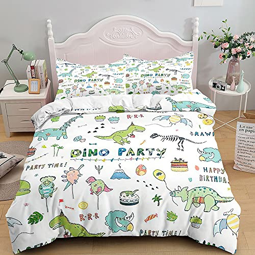Cartoon Dinosaur Bed Linen Children's 135 x 200 cm Cute Dino Duvet Cover Quality Animal Pattern Bed Set with Pillowcase for Boys and Girls (Dino 7.135 x 200 cm + 1 x Pillowcase)
