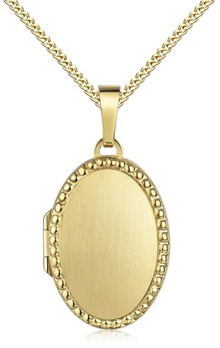 JEVELION Medaillon Set Gold 333 für 2 Bilder Foto Amulett Anhänger zum Öffnen für Damen + Schmuck-Etui und Halskette