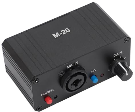 Mikrofonvorverstärker, 48 V Phantomspeisung, Mikrofonverstärker mit geringem Rauschen, XLR-Ausgang Mikrofonvorverstärker für dynamische und Kondensatormikrofone