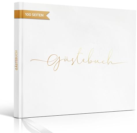 Hyggartn Gästebuch für Hochzeit, Geburtstag, Babyparty, Taufe & Ferienwohnung – 100 blanko Seiten, weiß, Hochzeitsgästebuch mit Premium-Papier