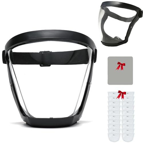 Face Shield, Face Shield for Grinding and Cutting, Anti-fog Protective Full Face Shields for Weed Whacking (Black frame with transparent side)