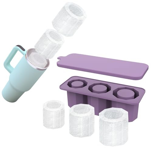 Silicone Ice Cube Tray for Stanley, Reusable Ice Cube Tray and Mold for 30-40oz Tumblers, Silicone Ice Cube Trays with Lid for Freezer Drinks Coffee Whiskey(Purple)