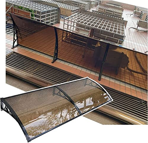 Vordach für Haustür, Veranda-Markise, Terrassenfenster-Regenschutz mit braunem Polycarbonat und Aluminiumrahmen, für Sonnenschutz im Freien, Regen- und Schneeschutz, Windbeständigkeit, Schwa