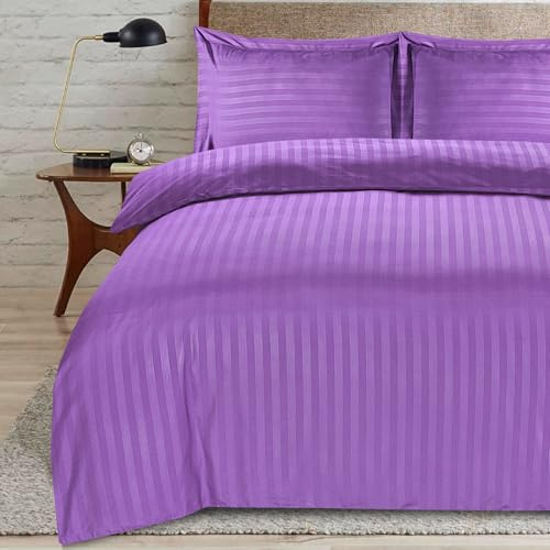 ZZZMRH Single Duvet Cover Set, Premium Quality Single Duvet with Satin Stripes, Soft Breathable Single Purple Bedding Sets with 1 Pillowcase, Hypoallergenic Reversible Satin Duvet Set (Single)