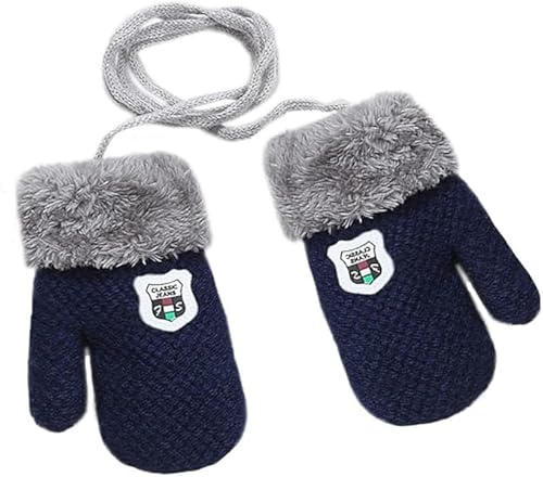 HLYWEI 1-3J Baby Winter Handschuhe Kinder Gestrickte Fäustlinge Warm Verdickte Kinderhandsche Fausthandschuh mit Schnur Outdoor Weich Winterhandschuhe Skihandschuhe Handwärmer für Jungen Mädchen
