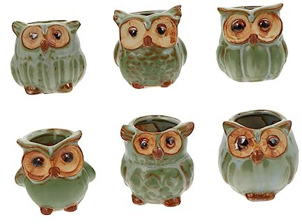 KITANDOVE 6stücke Teiliges Mini Keramik Blumentöpfe Im Eulen-Design Adorable Desktop Sukkulenten Pflanzer Für Büro Und Home Decor Für Kleine Pflanzen Und Kreative Dekoration