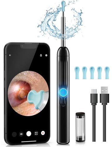 Jegoat Ear Wax Removal, 1080P HD Scope and 6 LED Lights, Ear Cleaner with Camera, Ear Cleaning Kit - Earwax Remover Tool with 5 Spoon (Onyx)