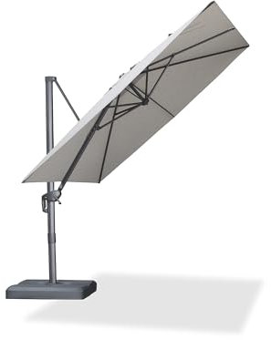 PURPLE LEAF 2.5 X 2.5 M Patio Cantilever Parasol Eco-Friendly Acrylic Imitation Fabric Umbrella Outdoor Offset Umbrella with 360-degree Rotation for Garden Deck Pool Patio, Light Grey