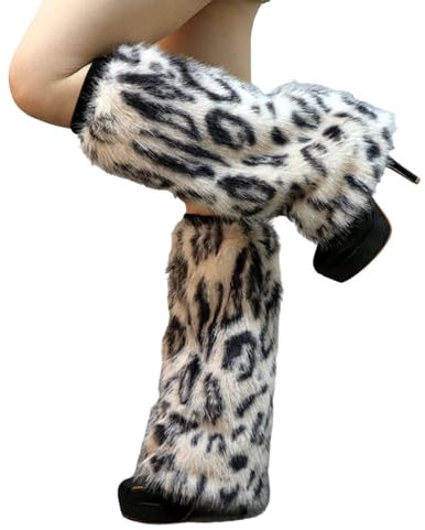 HUAJINGKEJI Bequeme, weiche Socken, Plüsch-Beinstulpen für Damen, gemütliche Winterstiefelaufsätze, Manschetten, thermische warme flauschige Fußbedeckungen, fußlose Socken, Toca Leopard Kreis, XS-XL