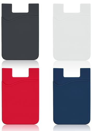 Leeneen 4-pack självhäftande korthållare i silikon för baksidan av telefonen, självhäftande telefonkorthållare, telefonkorthållare fäste, telefonplånbok självhäftande för mobiltelefon, för kreditkort