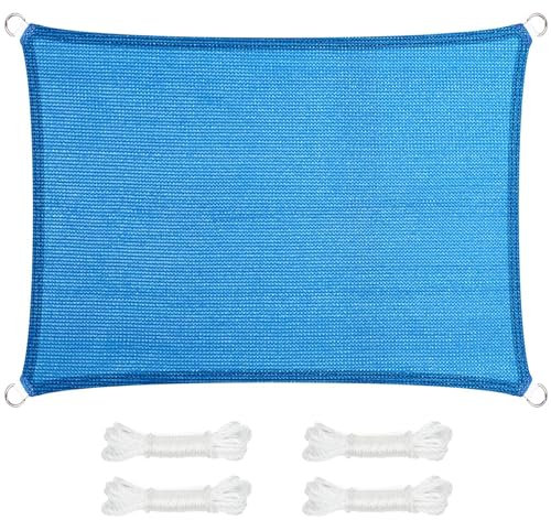 Tenda a Vela Ombreggiante Traspirante 180 x 340 cm, 95% Protezione Solare, Traspirante, Anti Uv, Antistrappo, Vela Parasole Quadrata Rete Telo Ombra, per Balcone, Terrazza, Blu Cielo