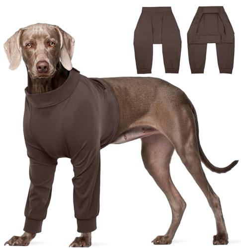 Kuoser Hundebody Nach Op Hündin & Rüde, Hundebody mit Beinen, Braun L | Bequemer Hundebody mit Vorderbeinen schützt nach OPs, offene Rückseite ermöglicht einfaches Lösen und mehr Bewegungsfreiheit