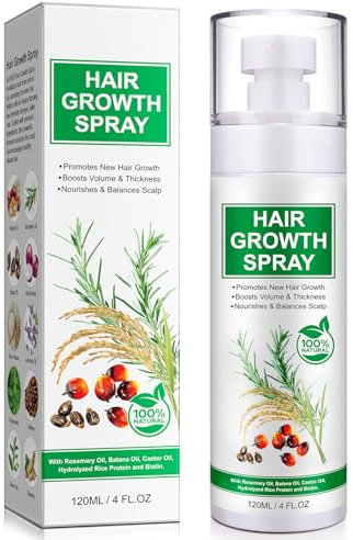 Hair Growth Serum Spray, 120ml Natural Hair Growth Spray With Biotin, Batana, Rosemary, and Castor Oil, Caffeine Ginseng Scalp Care Treatment, Thinning Hair Regrowth Thickening for Women Men