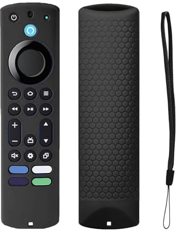 TOKERSE Coque en silicone compatible avec télécommande FireStick 4K Max 2e génération/Toshiba/Insignia/Pioneer/Omni Series FirTV vocale améliorée, housse de protection antidérapante avec cordon – Noir
