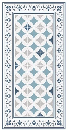 micasia Vinylteppich nass abwischbar Muster Bodenschutz - Made in Germany - Geometrisch Fliesenoptik 2,2mm dünne Vinyl Bodenmatte blau Küche Flur trittsichere Matte 3074 (80x160cm)