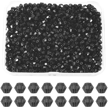PATIKIL 1000pcs 4mm Bicone Glass Crystal Beads with Box, Black | Faceted Glass Spacer Beads for Jewelry Making Bracelet Necklace Earrings DIY Suncatcher Craft