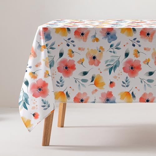 GAMUSI Tischdecke, schmutzabweisend, Baumwolle, Blumenmuster, rechteckig, 160 x 300 cm, Beige