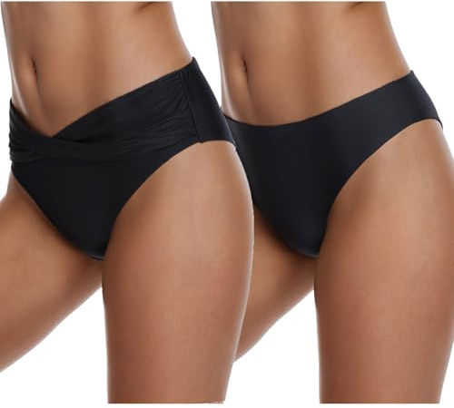 Adigaber Bikinitrosor med hög och låg midja sexig 2-pack för kvinnor flickor tonåringar bikini botten, Svart 2, S