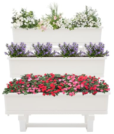 3 Etagen Hochbeet, Vertikales Gartenhochbeet, Blumentreppe mit 3 Blumentrögen & Doppelte Ablauflöchern, Pflanzbeet für Garten Balkon Terrasse, 72 x 58 x 75 cm (Weiß)