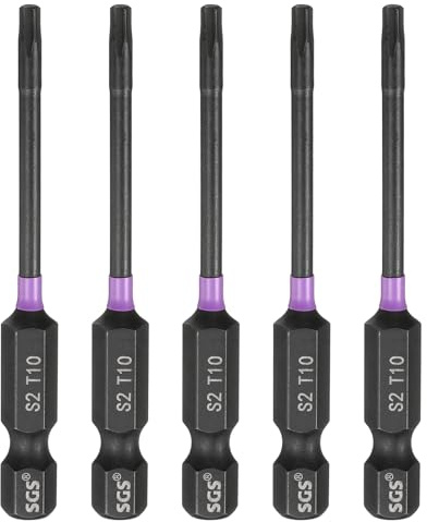 sourcing map 5pcs T10 Torx Testa Cacciavite Impact Bit 1/4 Hex Shank 2.6 (65mm) Lungo Magnetico Senza Foro A Prova di Manomissione 6 Point Star Screw Driver Punte da Trapano Fosfato S2 Acciaio
