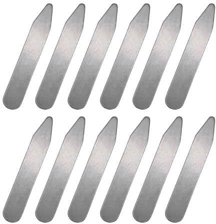 KSJOAIDDE 12 Stück Kragenstäbchen aus Metall für Herrenkleid, Uniform, Hochzeit, 5,08 x 1 x 0,08 cm, silberfarben, 5,08 x 1 x 0,08 cm