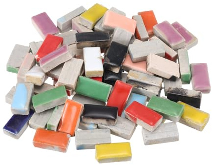 sourcing map Azulejos de mosaico de cerámica de 200 g para manualidades a granel, azulejos de cerámica rectangulares de colores mixtos para kits de mosaico, tapete de piedra escalonada de jardín