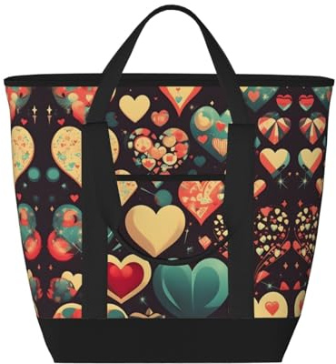 hhbiuuo Borsa termica/borsa termica, morbida scatola per il pranzo a tenuta stagna con cerniera, stampa a forma di cuore, per spiaggia, viaggi, generi alimentari