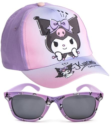 The Geeky Pop Set Kuromi Niño Sanrio - Gorra Kuromi con gafas de sol UV400 para niñas de 5 a 12 años