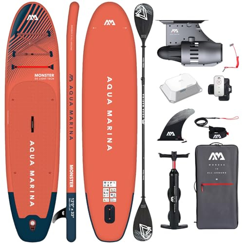 CampSup Aqua Marina E-Monster 12'0 + Paddle DUAL-TECH 2IN1, SUP Board mit Motor BLUEDRIVE S, aufblasbares Allround Stand Up Paddle Board 366x84x15 cm, 170 kg