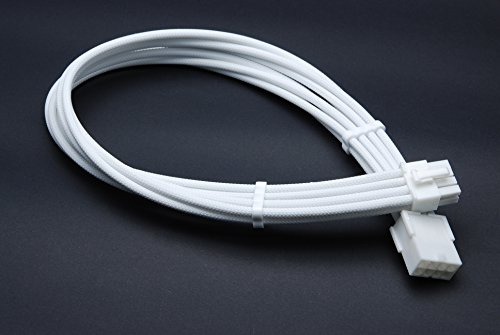 Shakmods Câble de rallonge 8 broches PCIe gainé non thermorétractable pour alimentation de carte graphique - Blanc avec prises blanches et 2 peignes de câble, 30 cm
