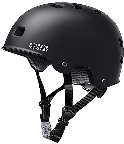 OutdoorMaster Skateboard Cycling Helmet - Two Removable Liners Ventilation Multi-Sport Scooter Roller Skate Inline Skating for Kids, Youth & Adults - L - Black