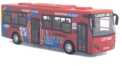 Ailejia City Bus Die Cast Pull Back Vehicles Mini Buses Model Car Toys With Lights and Music - Boys' Red Bus Toys