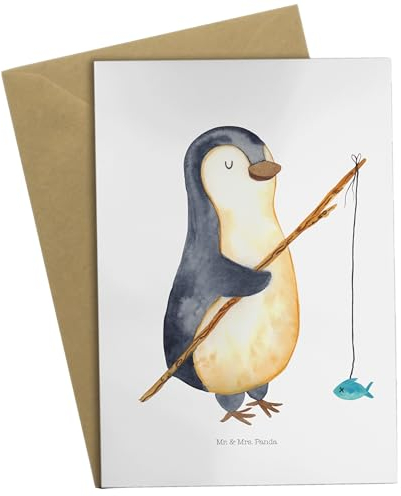 Mr. & Mrs. Panda Klappkarte Pinguin Angler - Geschenk, hochzeitskarten, vatertagskarte, osterkarten, weihnachtskarten, Angeln, Angelurlaub, Angel, Motivation, Grußkarten, einladungskarten, Urlaub