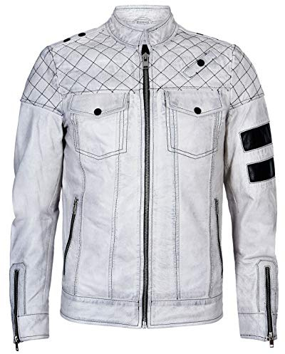 Veste de Motard Moto en Cuir Blanc 100% Zip pour Homme L