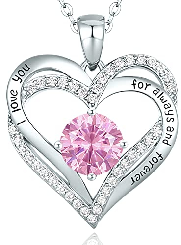 CDE Kette Damen 925 Sterling Silber Rosegold Geschenk für Sie Valentinstag Forever Love Herz Geburtsstein Anhänger Halskette für Frauen Schmuck Geburtstags Freundin Weihnachten Muttertags