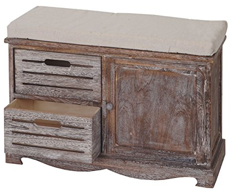 Mendler Sitzbank HWC-J22, Bank, Kommode, Shabby-Look, 49x71x32cm - braun | Vintage