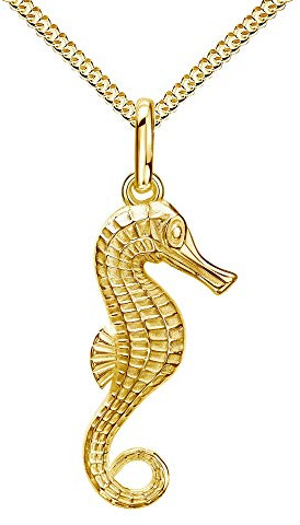 JEVELION Gold Anhänger Seepferdchen Maritim 333 Gelbgold 8 Karat / 8K Gold für Damen Mit Kette 45 cm