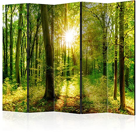 murando - Paravent Raumteiler Wald, 225x172 cm, 5-teilig, Wohnzimmer, Büro | Mobiler Sichtschutz, sofort einsatzbereit, Holzrahmen, ideal fürs Wohnzimmer oder Büro, geruchsneutral, lichtbeständig