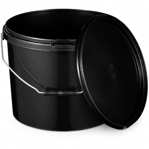 BenBow Eimer mit Deckel 10l schwarz 10x 10 Liter - lebensmittelecht, stabil, luftdicht, auslaufsicher, geruchsneutral - Aufbewahrungsbehälter aus Kunststoff, mit Henkel - leer