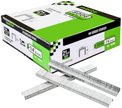 meite Typ 80 Tackerklammern 6 mm Länge, Edelstahl Heftklammern Typ 80 für Drucklufttacker, 21 GaugeTackernadeln für Teppich, Arbeitsbox, Kabel, Schuppen, Zaun (10.000 Stück)