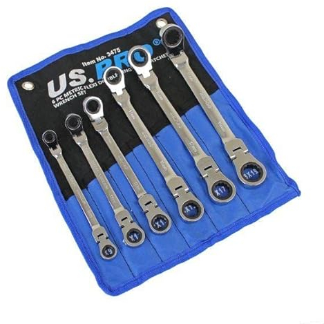 US PRO Tools 3475 - Set di 6 chiavi metriche a cricchetto a doppio anello, 8-19 mm