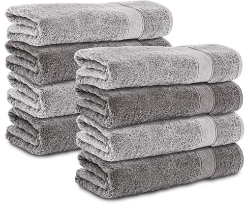 Komfortec 8er Handtücher 50x100 cm Set aus 100% Baumwolle, Frottee, Weich, Anthrazit Grau/Silber