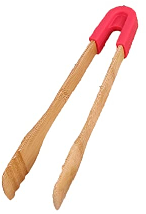 Pinces Cuisson Bambou Alimentaire Grille-Pain Pinces en Bois Salade Gâteau Collation Clip Poignée Silicone Cuire Pain BBQ Pinces Pince Ustensiles De Cuisine