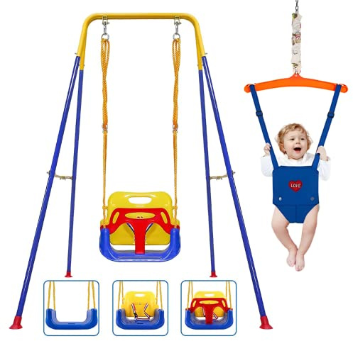2 in 1 Toddler Swing ＆ Jumper, Swing Set for Indoor/Outdoor, Baby Jumpers and Bouncers, Easy to Assemble & Store, Suitable for Children 6 Months and Older
