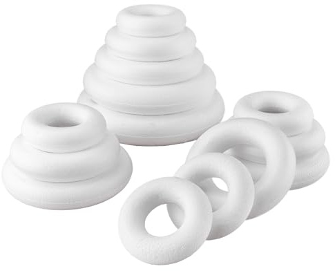 MCE-Commerce A3190214 frigolitringar 5 x 7,5 cm 4 x 10 cm 3 x 12 cm, 1 x 15 cm 1 x 17 cm, vit, 7,5 cm, 10 cm, 12 cm, 15 cm, 17 cm